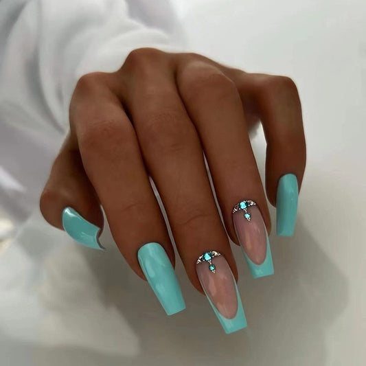 Your Pretty Princess Long Coffin Blue Glam Press On Nails
