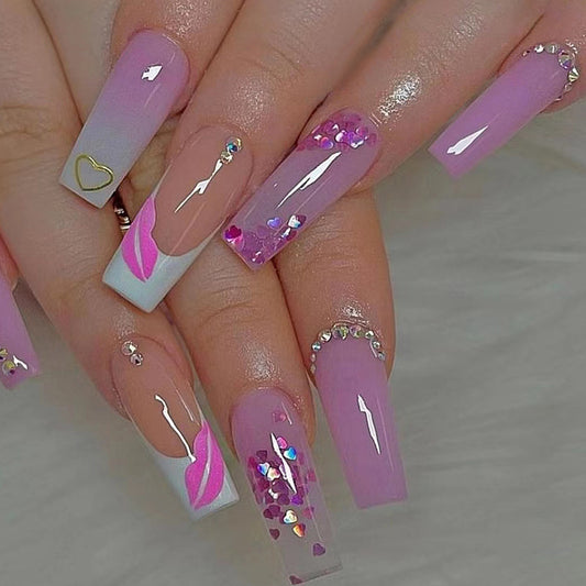 Feel Like It Long Coffin Pink Glossy Press On Nails