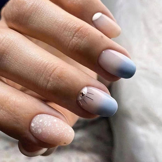 Proud Of It Short Round Blue Everyday Press On Nails