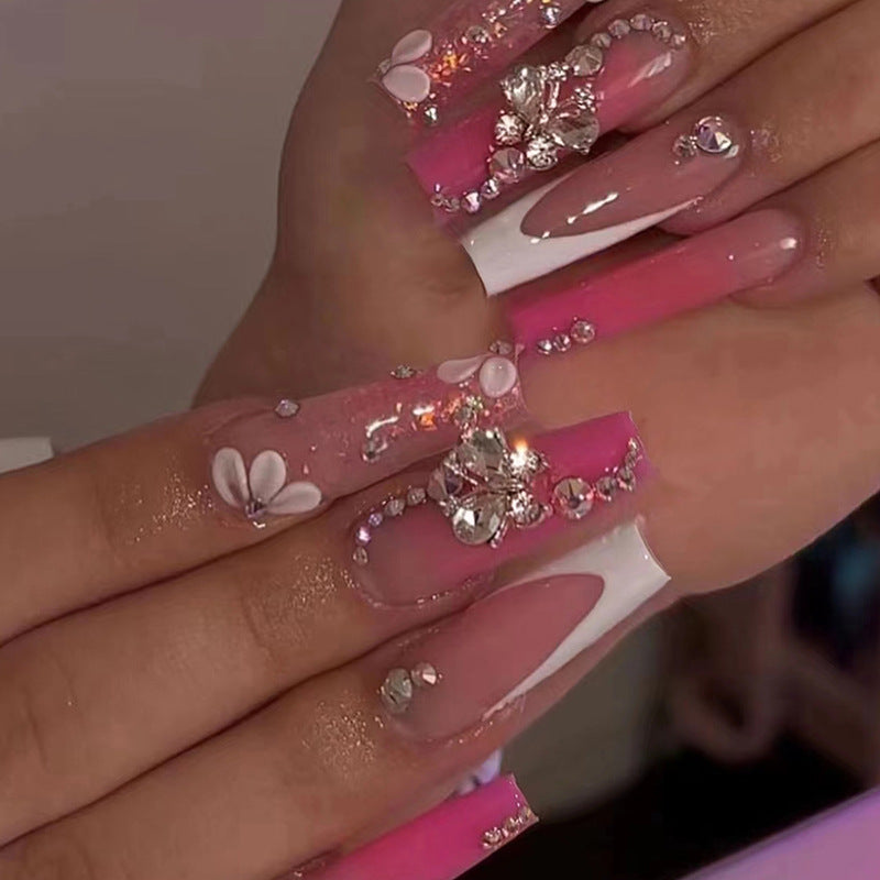 Not Hurt Long Coffin Pink Bold Press On Nails