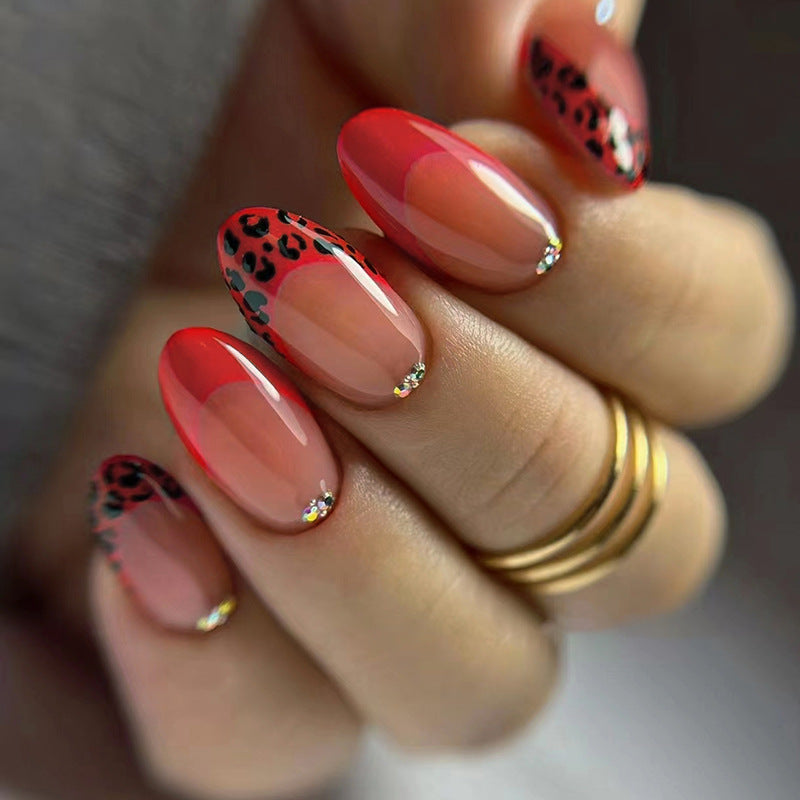 Honorable Short Round Red Leopard Press On Nails