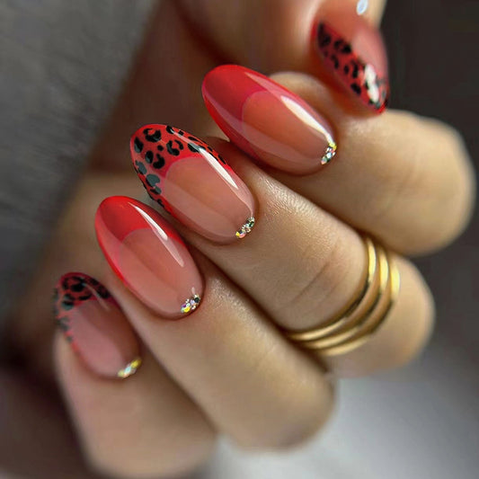 Honorable Short Round Red Leopard Press On Nails