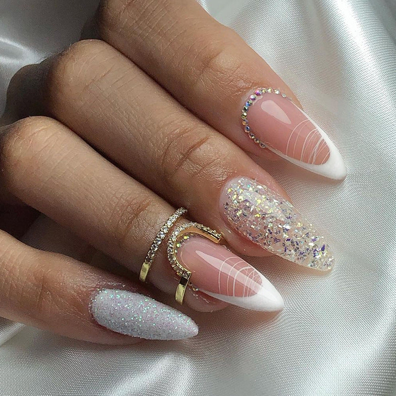 Romantic With Him Medium Stiletto Silver Glitter Press On Nails