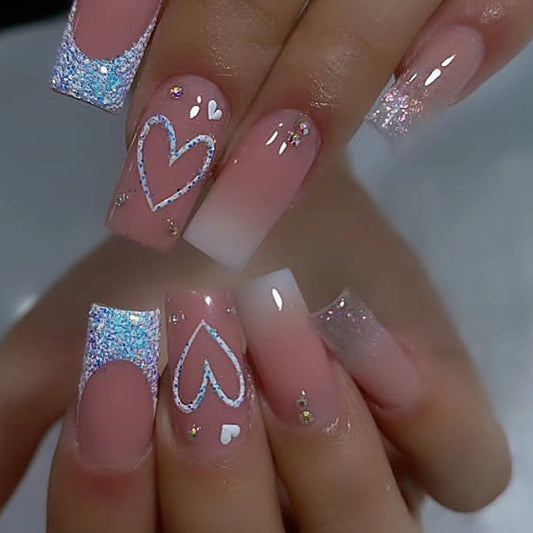 Gettin In There Long Square Silver Glossy Press On Nails