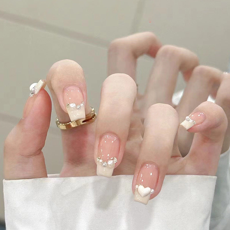 More Princess Vibes Long Coffin White Pearls Press On Nails