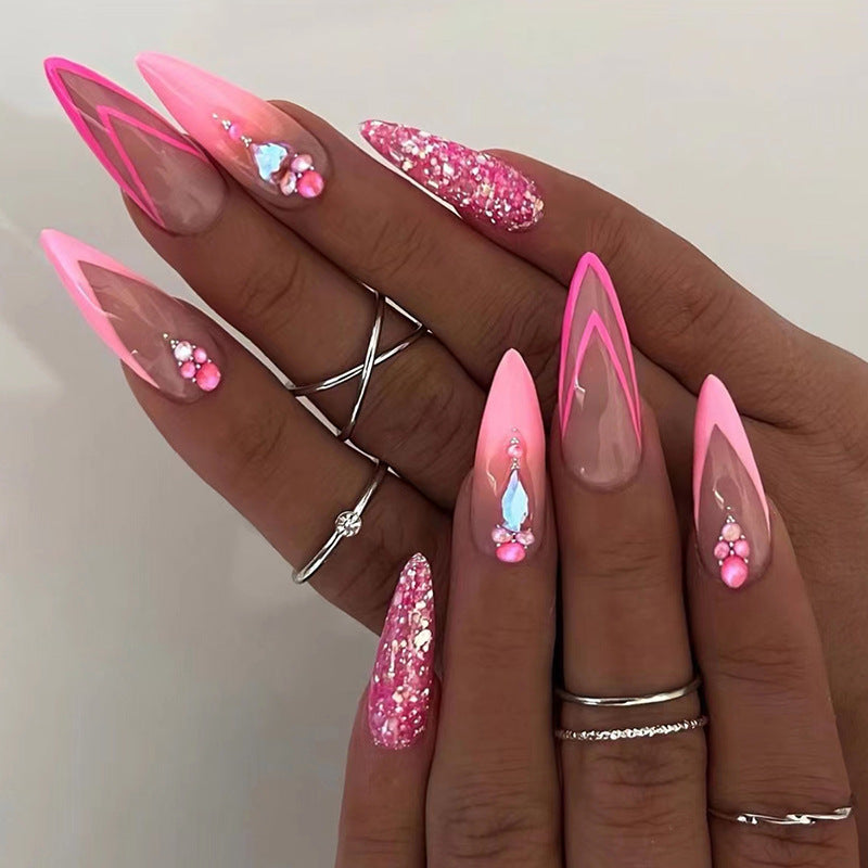 Popular Girl Long Stiletto Pink Glam Press On Nails
