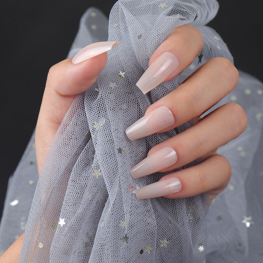 Ethereal Elegance Extra Long Coffin Pale Pink Press On Nail Set with Rhinestone Accents