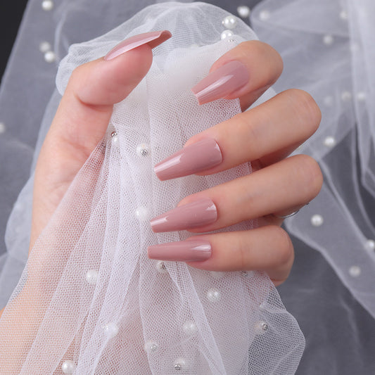 Elegant Bridal Collection Long Coffin Ballet Slipper Pink Press On Nails with Pearl Accents