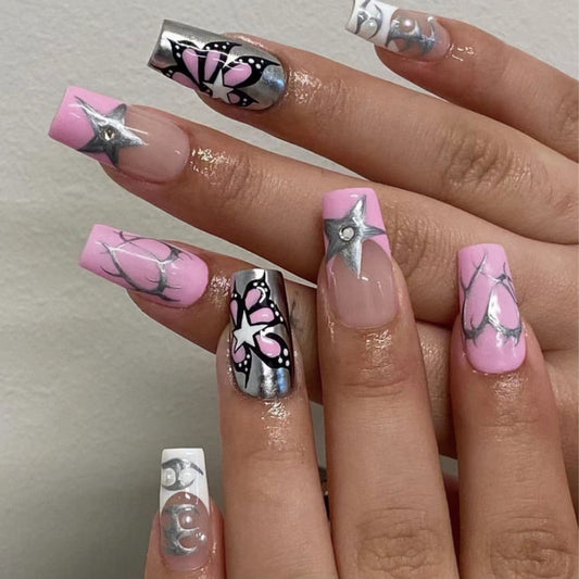 See You There Medium Coffin Pink Bold Press On Nails