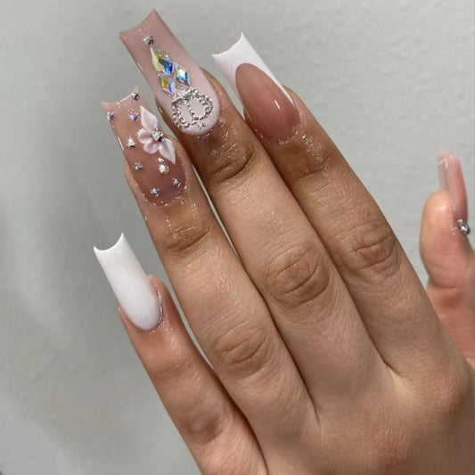 Release The Album Long Square White Bold Press On Nails