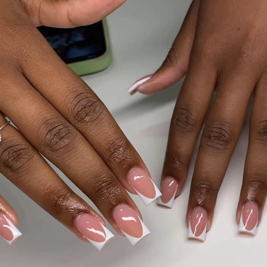 Much Later Medium Square White French Tips Press On Nails