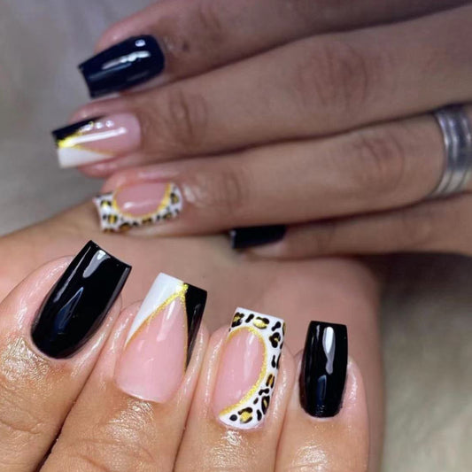Wilderness Explorer Medium Square Black Leopard Press On Nails