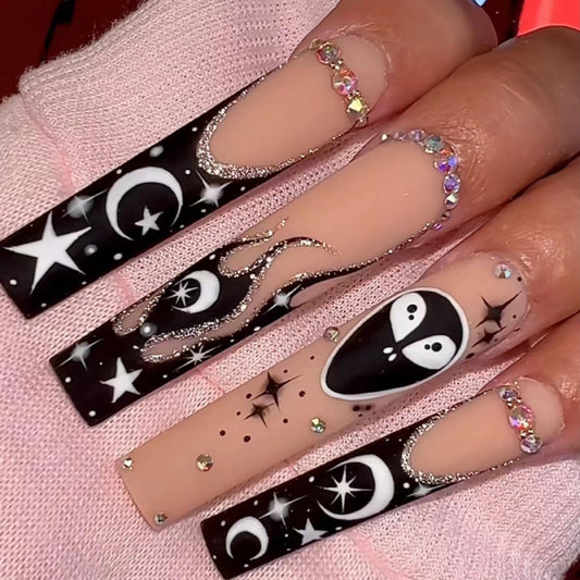 Out Of This World Long Square Black Bold Press On Nails