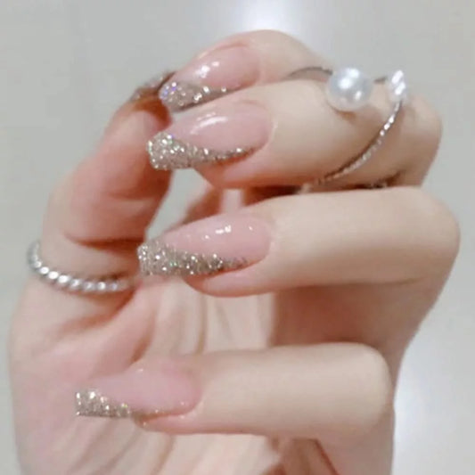 Champagne Dreams Short Coffin Beige Glam Press On Nails