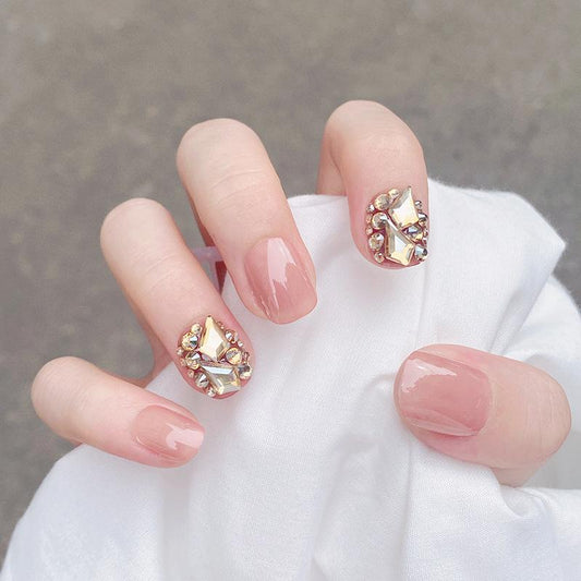 Cinderella Short Square Pink Studded Press On Nails