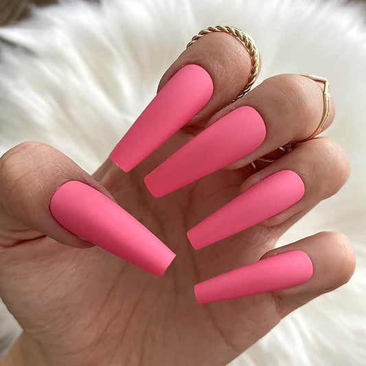 Keep It Hot Long Coffin Pink Bold Press On Nails
