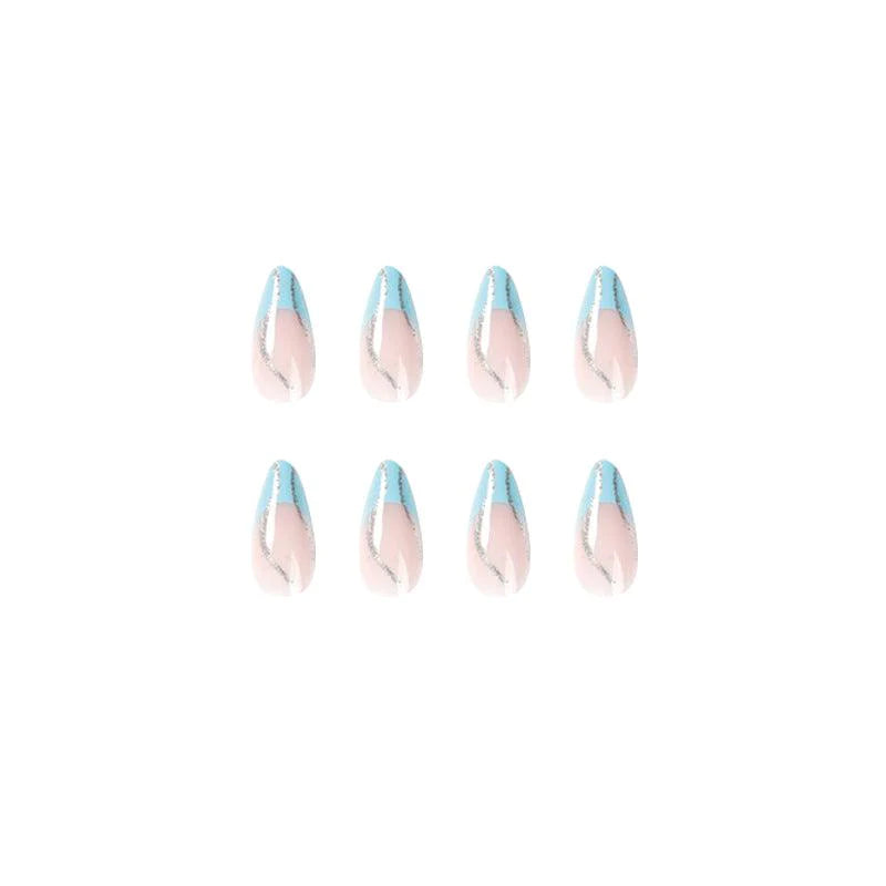 Baby Blue Skies Long Almond Blue French Tips Press On Nails