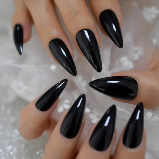Witchy Goth Alt Medium Stiletto Black Bold Press On Nails