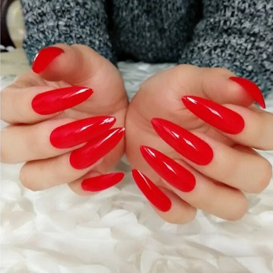 Classic Hot Red Long Stiletto Bold Red Press On Nails