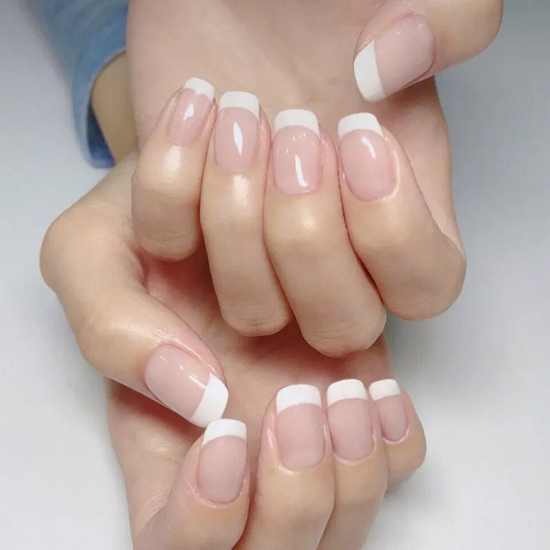 Classic Mani Short Square White French Tips Press On Nails