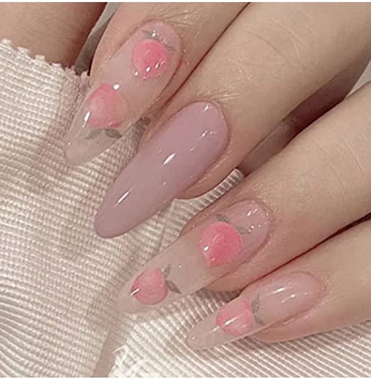 What a Peach Long Almond Pink Summer Press On Nails