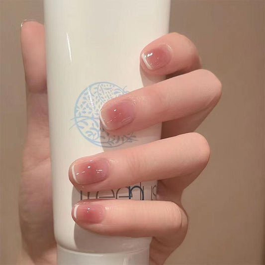 Bouncy Short Oval White Jelly French Tips Press On Nails