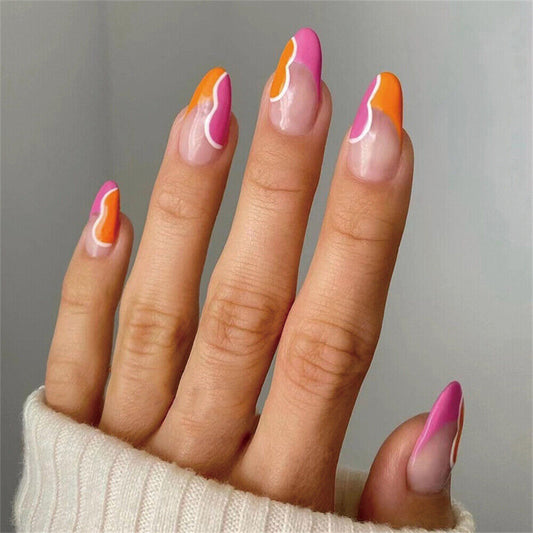 You're Amazing Long Almond Pink Abstract Press On Nails