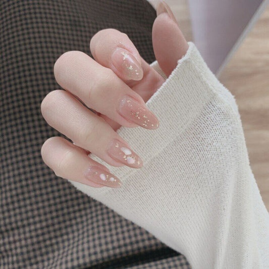 Very Fairy Short Oval Pink Glitter Press On Nails