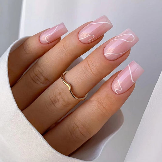 Elegant Affair Medium Square Pink Ombr≈Ω Press On Nail Set with Swirl Accent Design